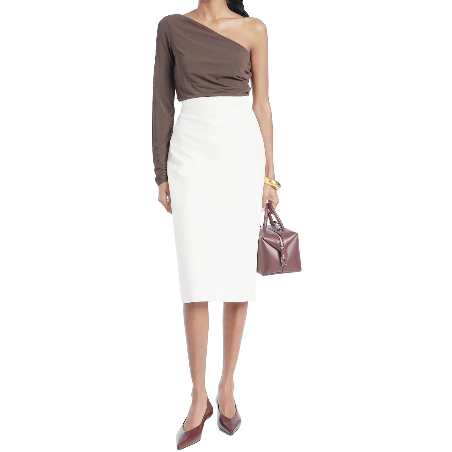White knee-length pencil skirt