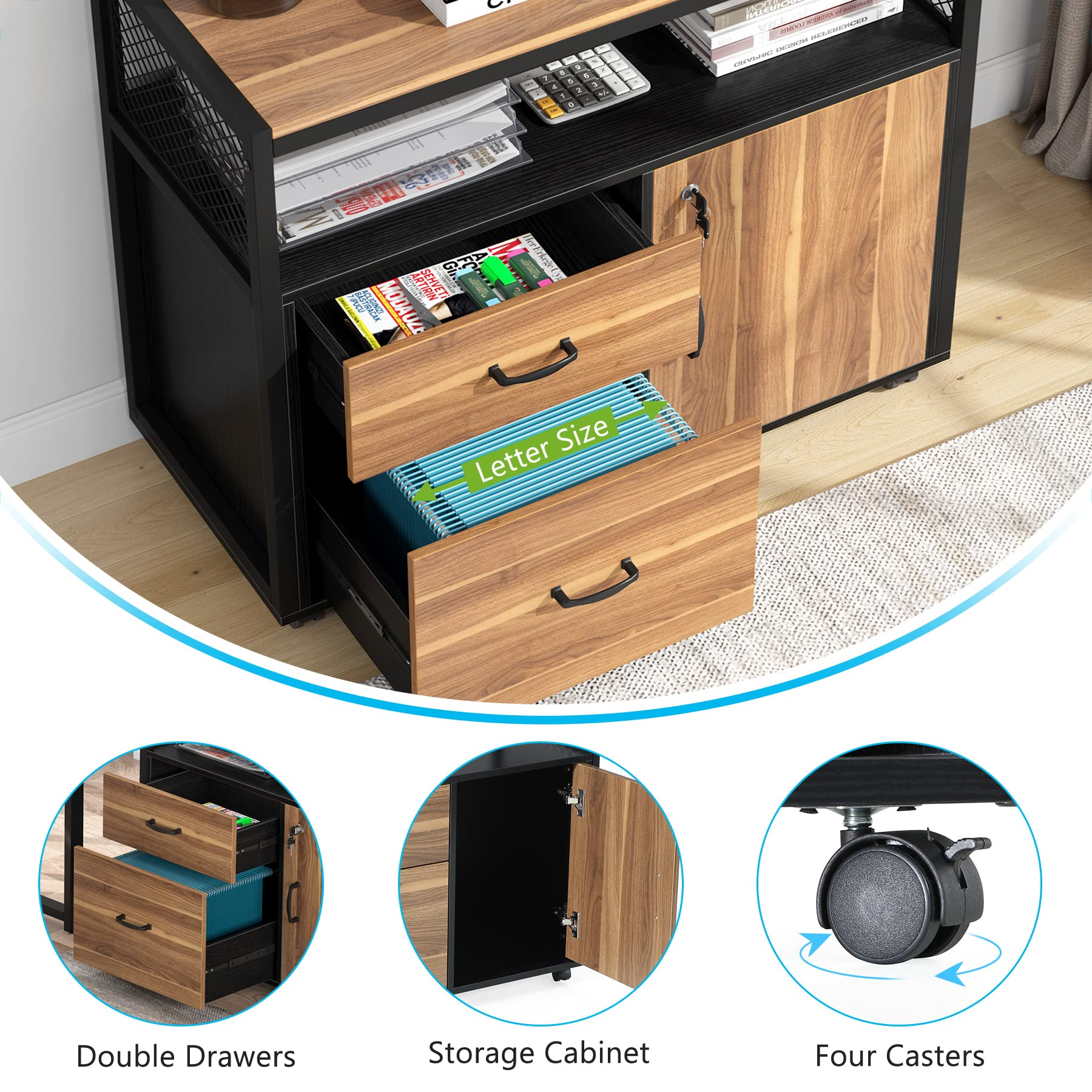 L Shaped Desk with Drawer Cabinet