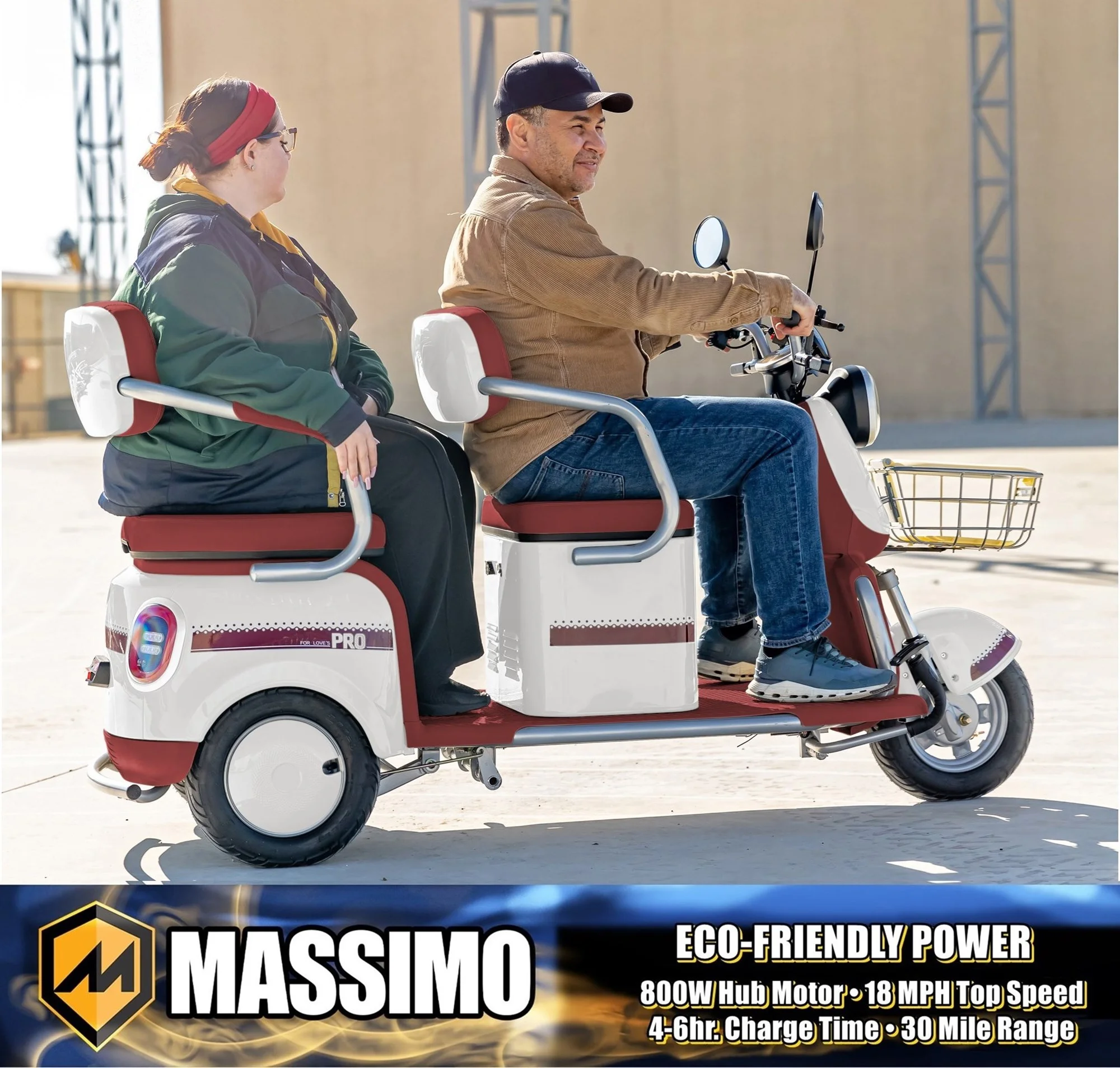 Massimo MGC Two-Seat 3-Wheel Electric Cart, Blue