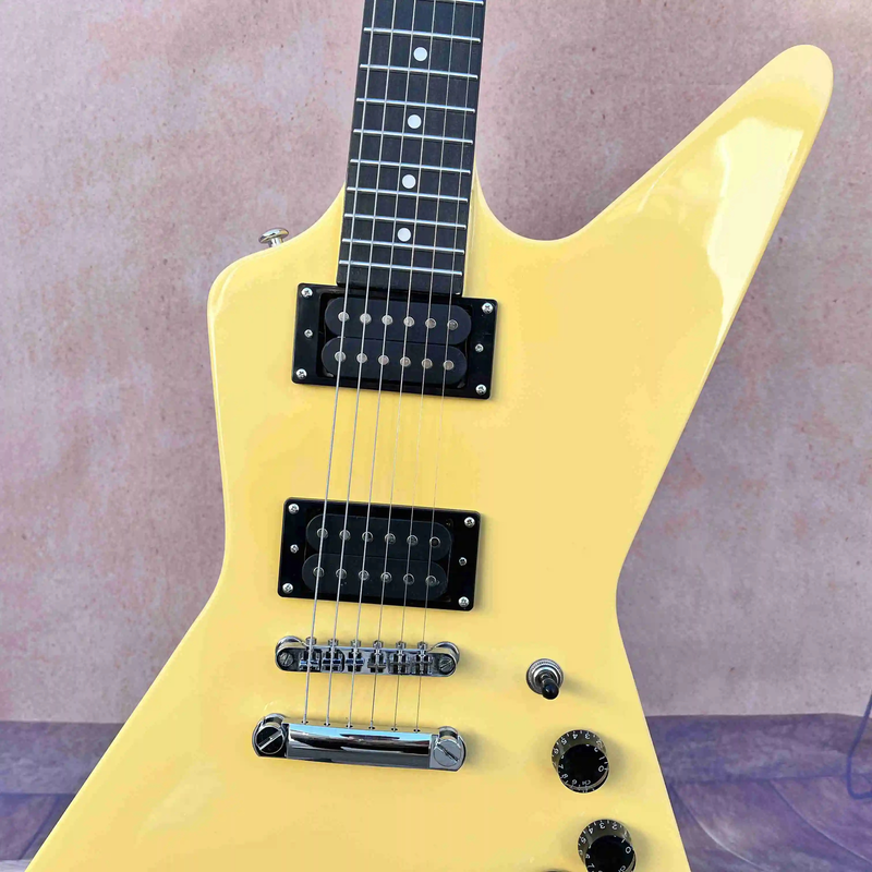 Yellow Special Shape Electric Guitar Rose Wood Fingerboard Solid Mahogany Body