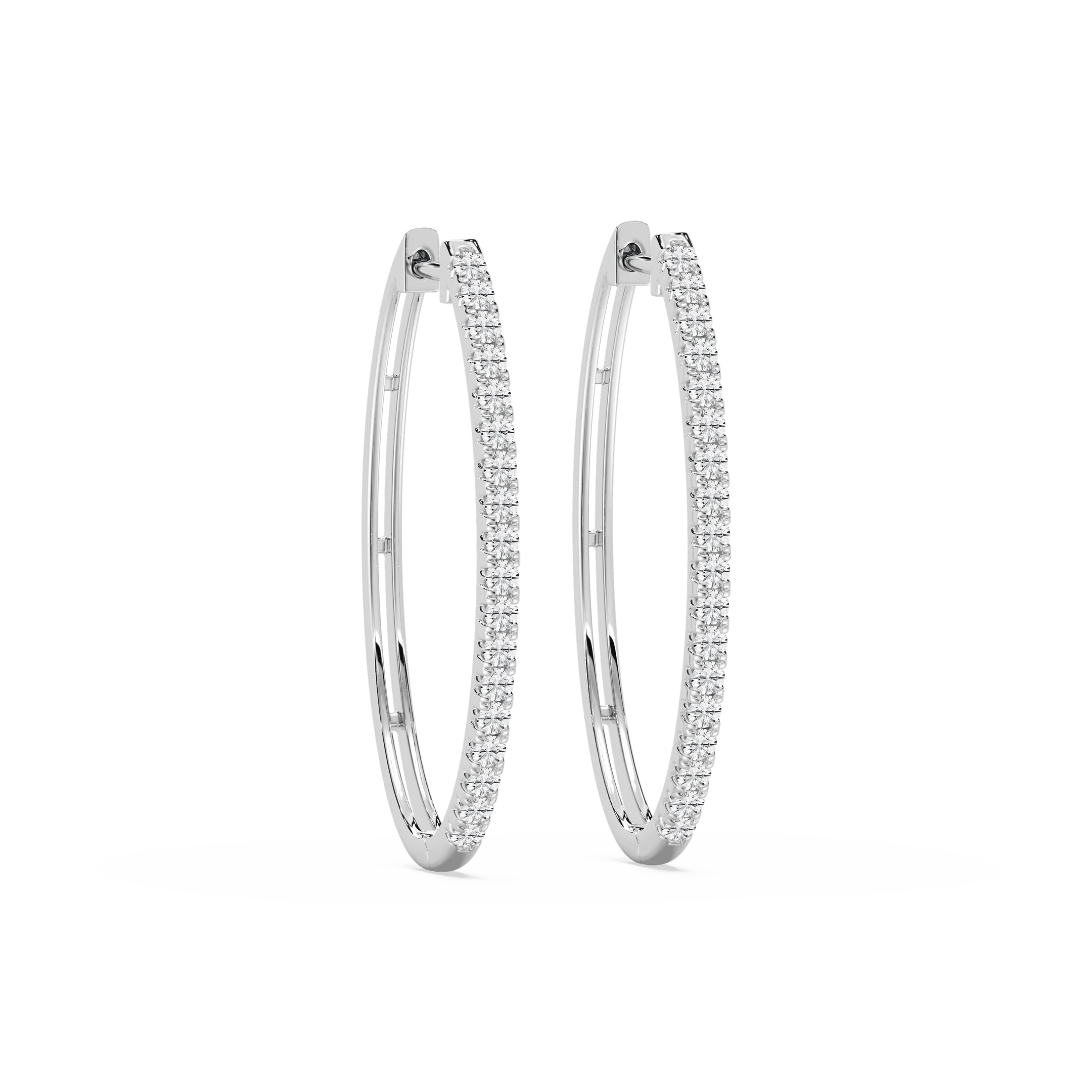 Round Lab Grown Diamond Traditional Oval-Shaped Hoop Earrings