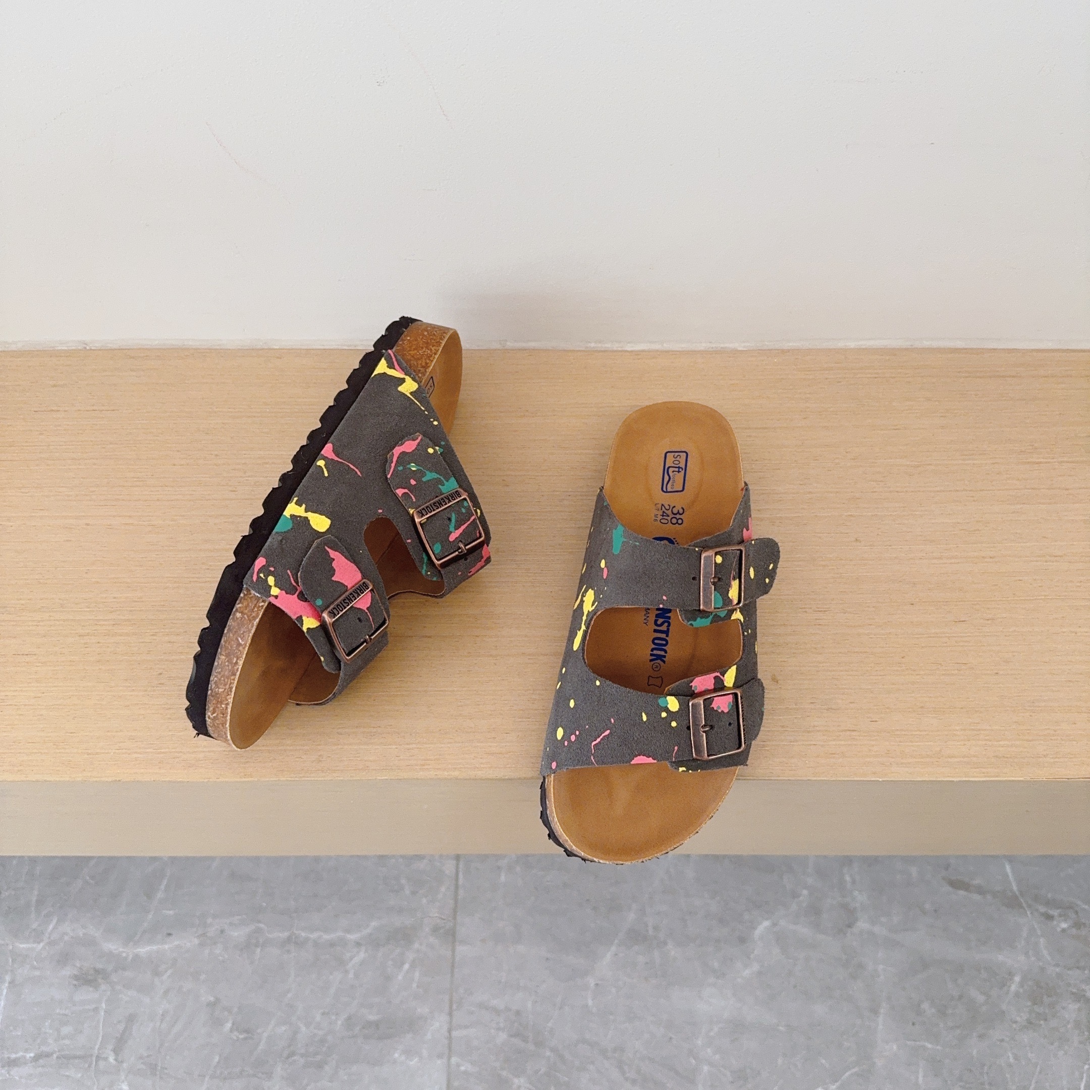 Splatter Graffiti Birken-Style Two-Strap Sandals