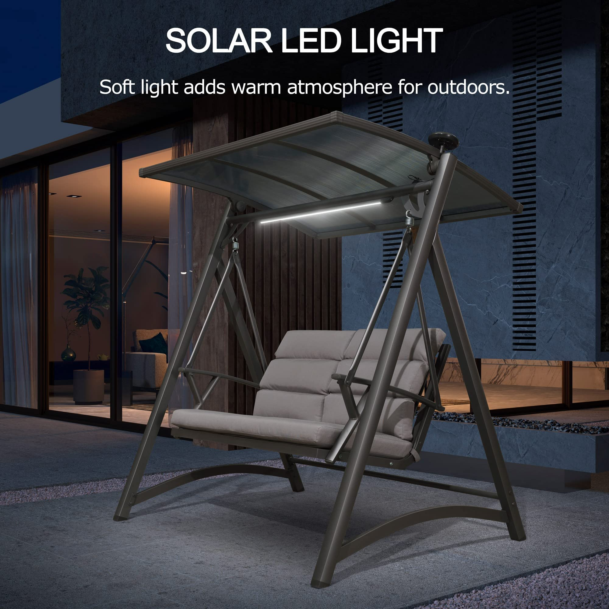 Modern Patio Swing Chair with Canopy 2 Person Yard Hammock Swing