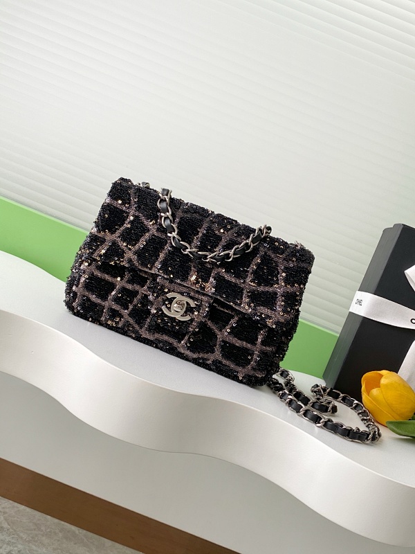 Chanel Tweed Flap Bag Black Grid
