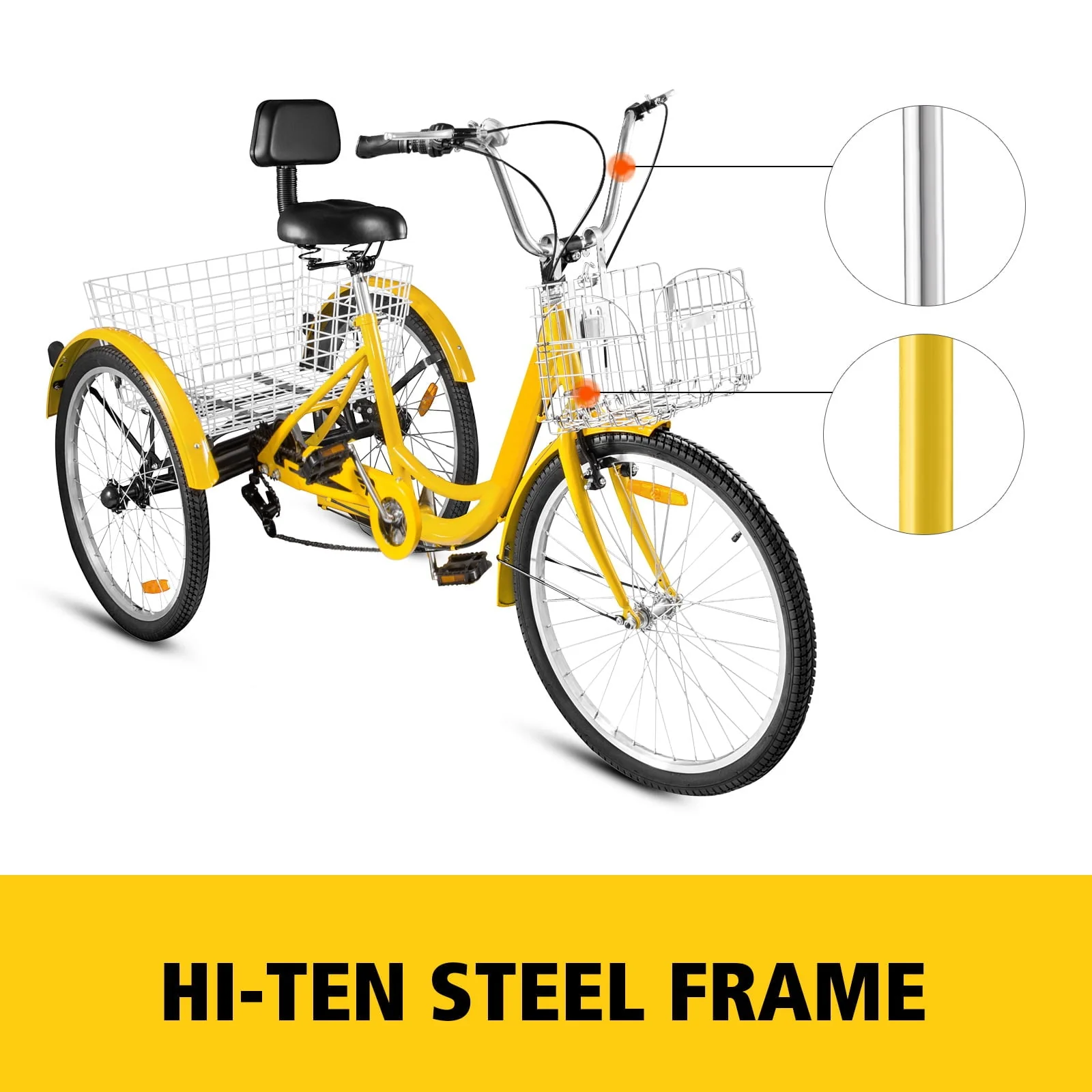 VEVOR 24in Adult Tricycle with Basket, 7-Speed