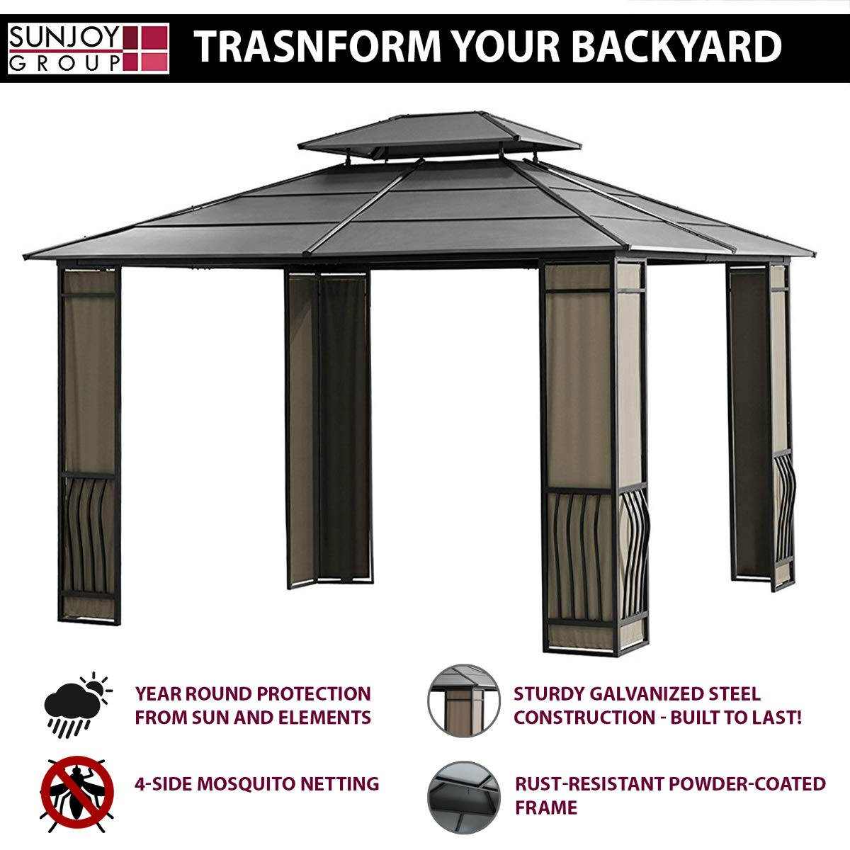 Duty Galvanized Steel Hardtop Wyndham Patio Gazebo with