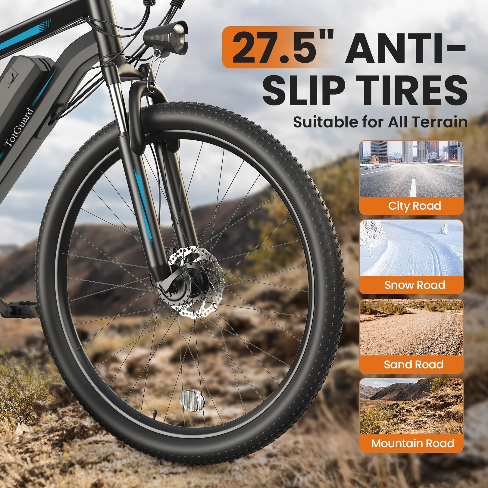 TotGuard 27.5in Electric Mountain Bike, 500W, 48V 10Ah