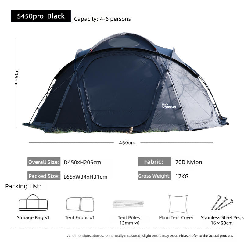 BLACK DRAGON S450 Pro Nylon Tent Spherical Dome, Large Space, Windproof and Rainproof