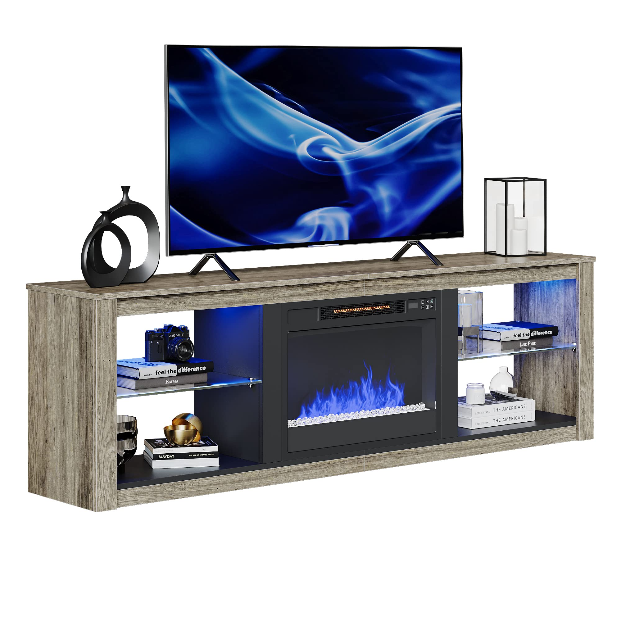 Fireplace TV Stand for 75 inch TV with 23 inch Electric Fireplace