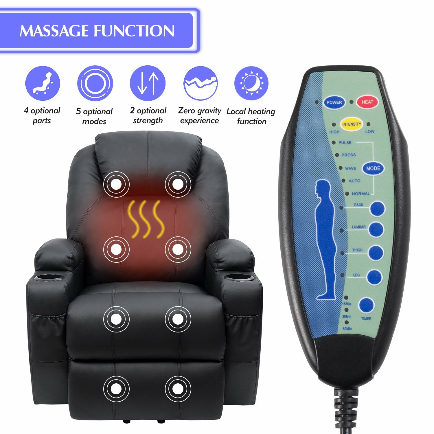 Faux Leather Power Lift Recliner Chair with Massage and Heating