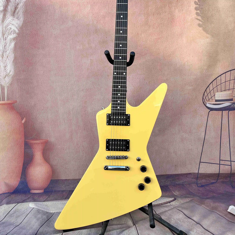 Yellow Special Shape Electric Guitar Rose Wood Fingerboard Solid Mahogany Body