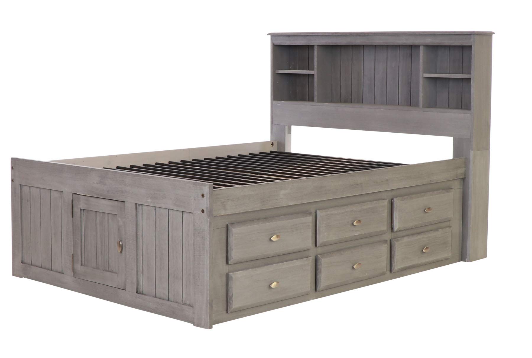 Charcoal Full Bookcase Bed with 12 Drawers