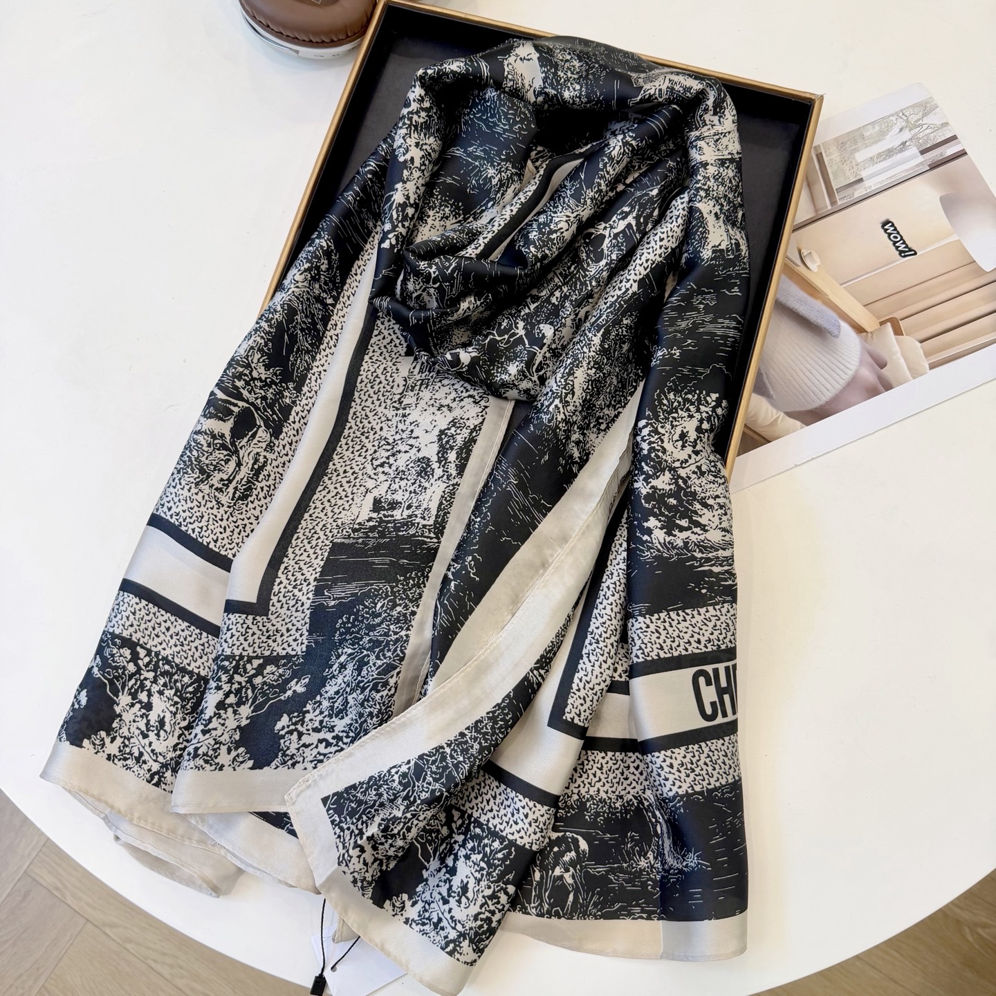 Dior Toile Print Scarf Black 90 x 180 cm