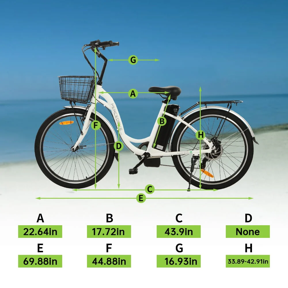 26in Step-Through Electric City Bike with Basket, 350W, 36V 10Ah, White