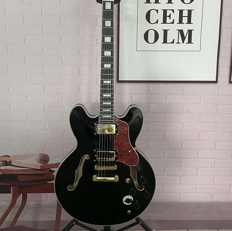 Electric Guitar Antiqued Black Semi Hollow Bone Nut Mahogany Body