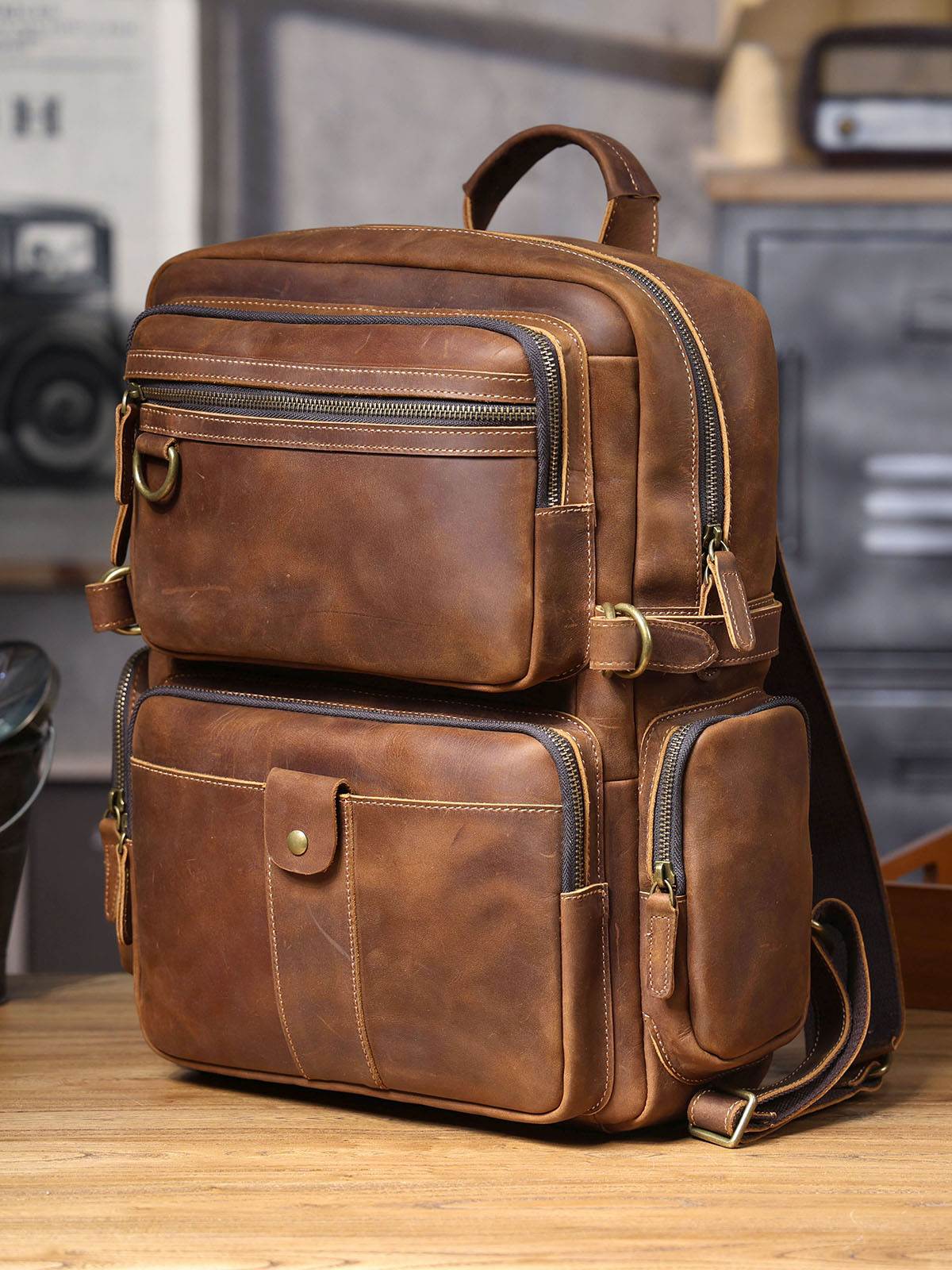 Multi-Compartment Vintage Leather Backpack - Tactical Utility Meets Timeless Craftsmanship