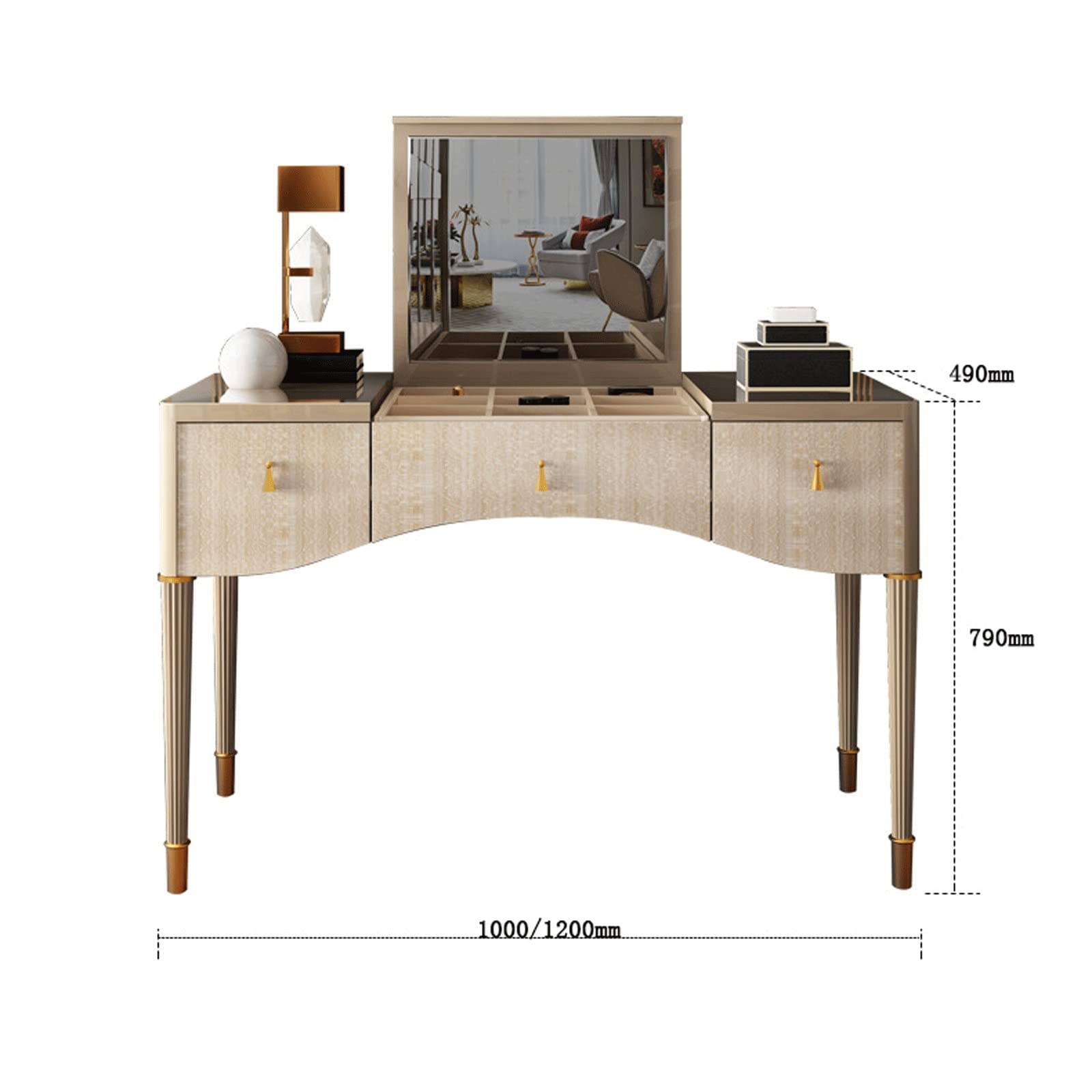 Vanity Sesk with Mirror & Lights Light Luxury Solid Wood