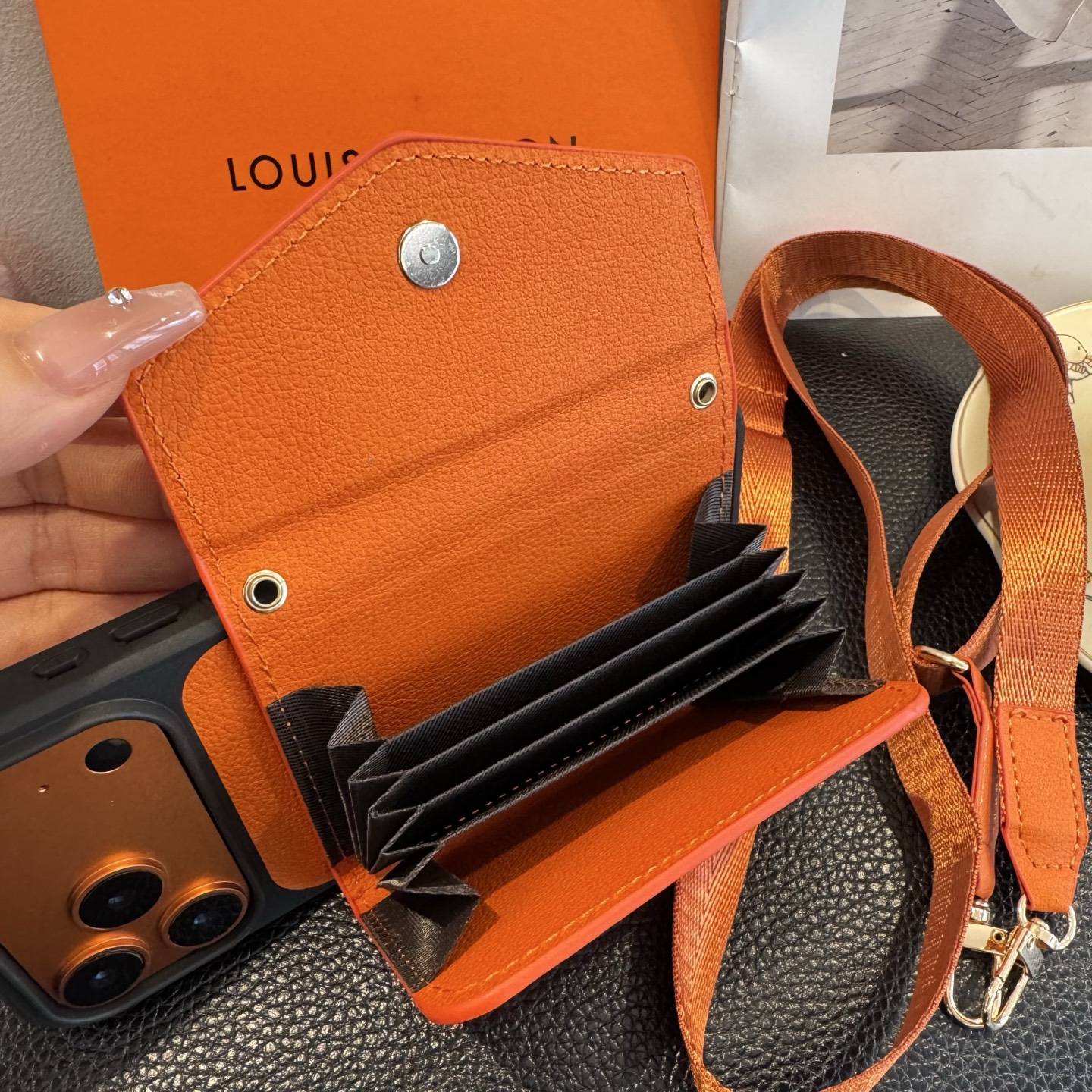 Louis Vuitton Embossed Monogram Card Holder Crossbody Strap Luxury Phone Case