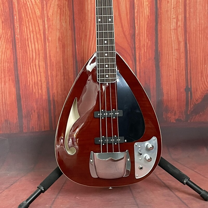 4 Strings Brown Electric Bass Semi-Hollow Body Drop Shape Rosewood Fretboard 21F