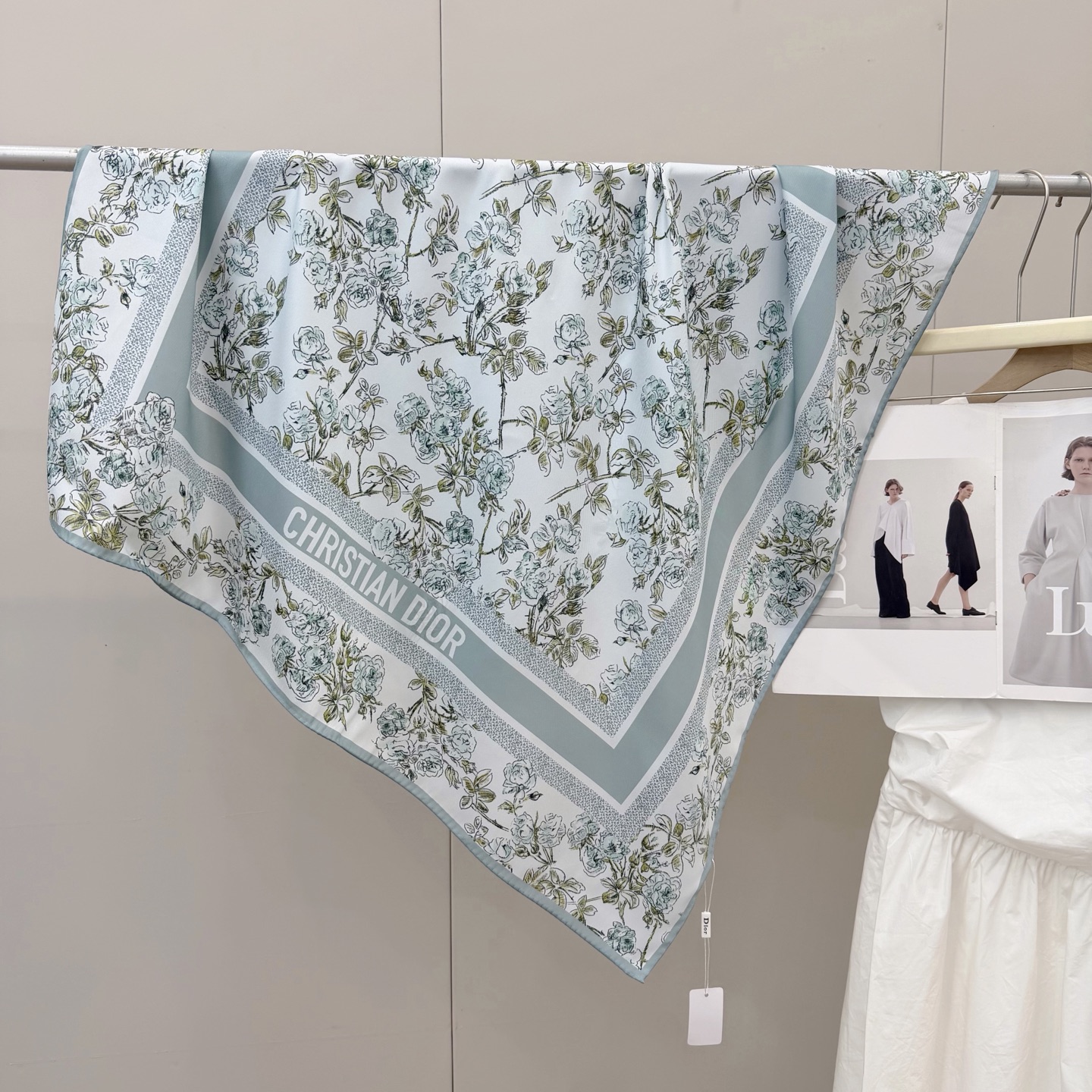 Dior Toile Print Silk Scarf Pink and Green