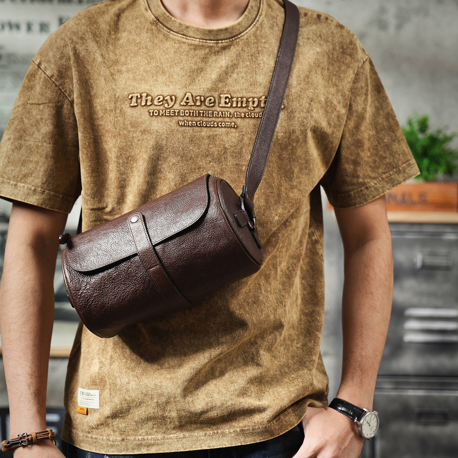 Vintage Cylindrical Leather Crossbody Bag - Minimalist Utility for the Urban Lifestyle