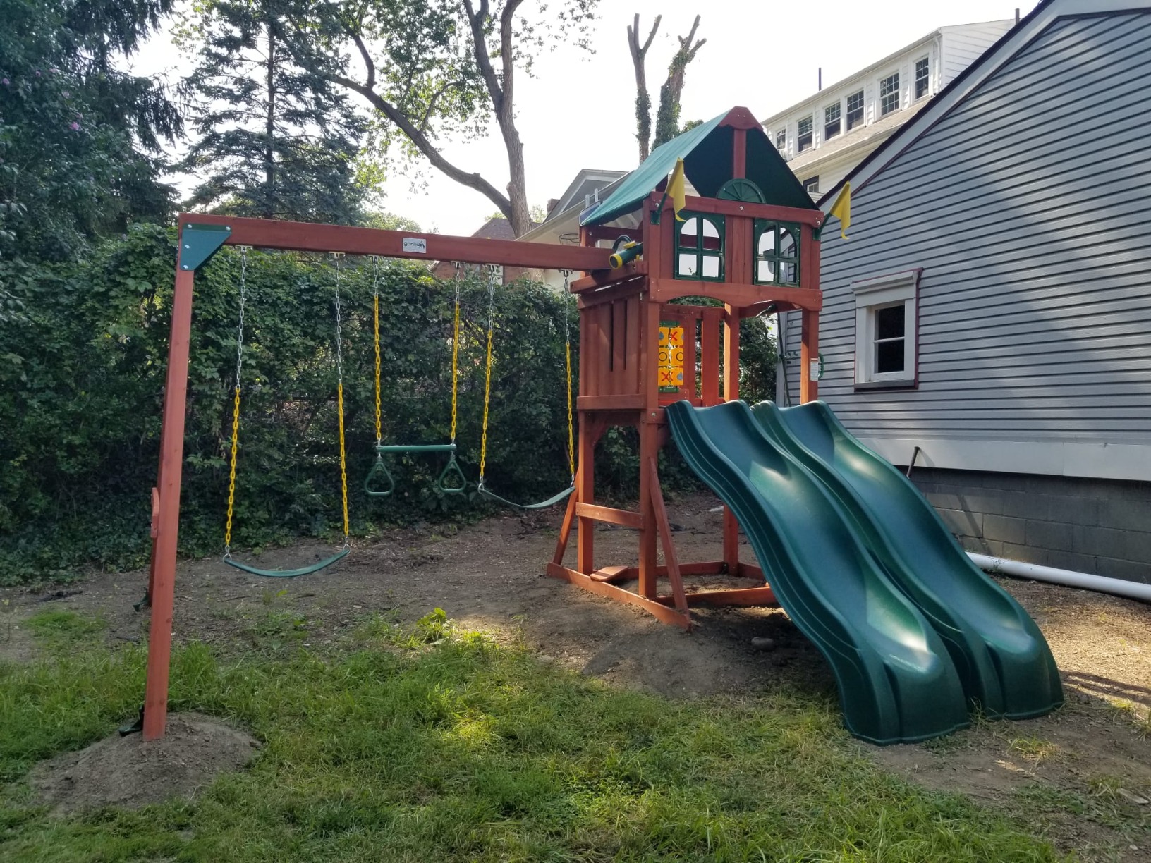 Deluxe Wooden Swing Set with Vinyl Canopy Roof