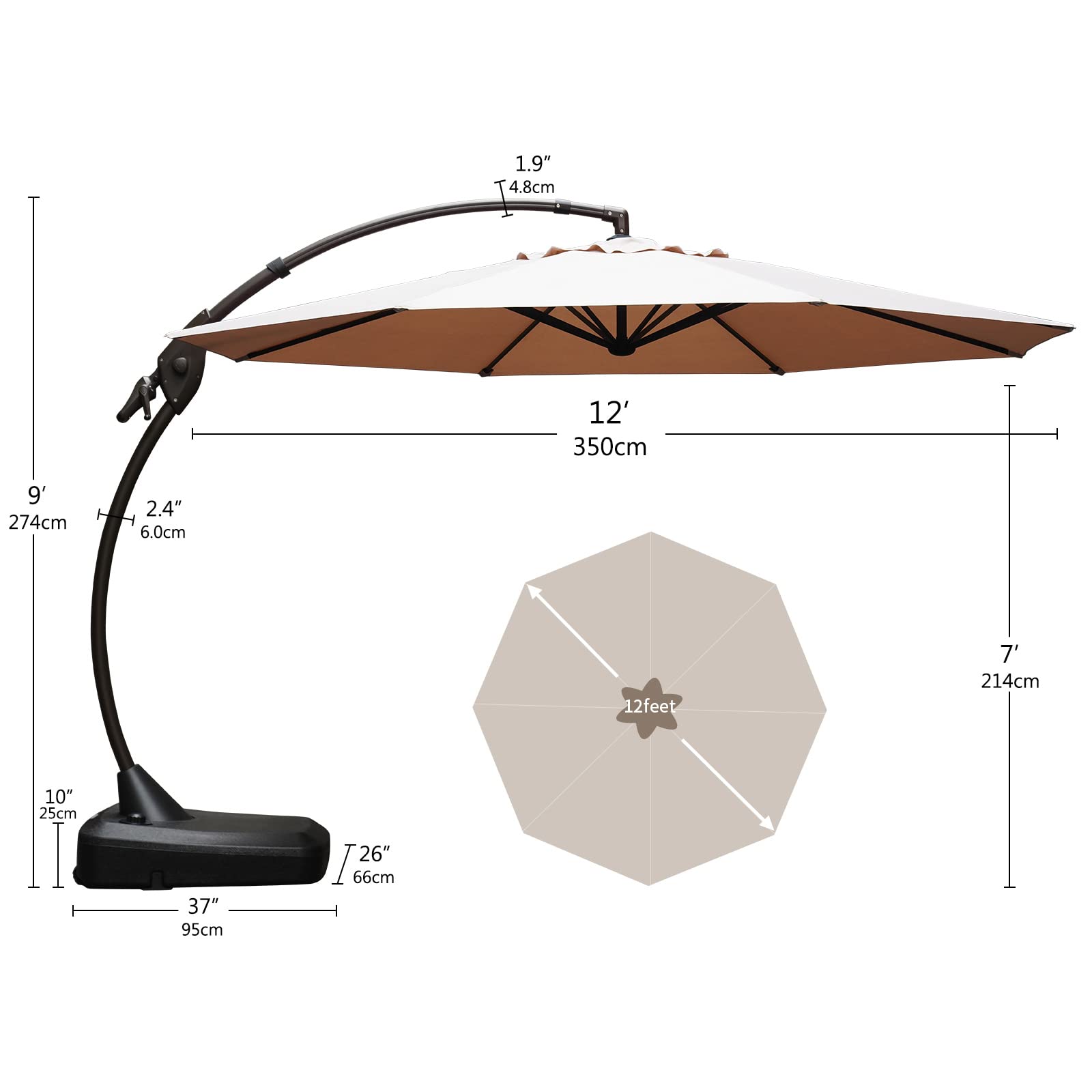 12 FT SUNBRELLA Deluxe NAPOLI Curvy Offset Umbrella with Base