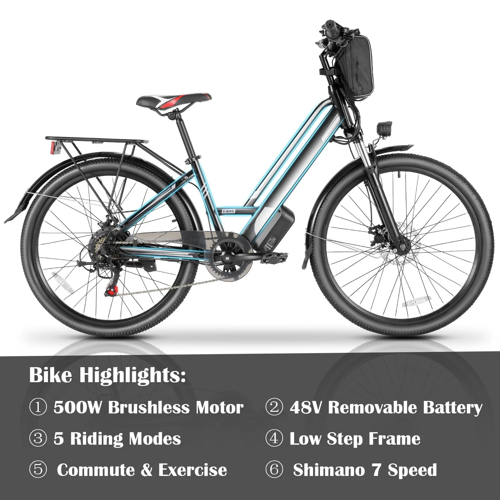 Gocio 26in Low-Step Electric Commuter Bike, 500W, 48V