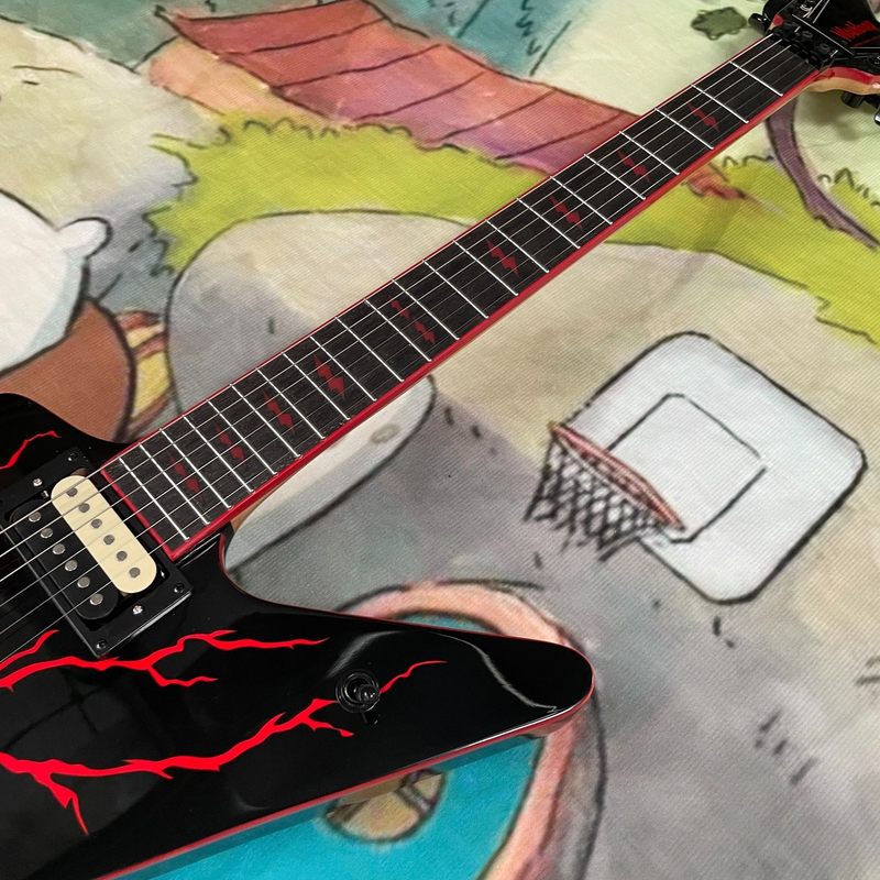 Black Dime Electric Guitar red Lightning Body Red Inlay Free Ship