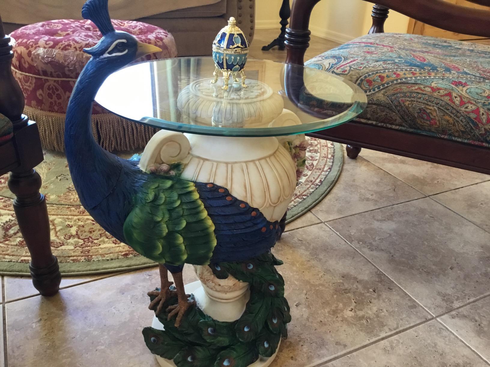 Staverden Castle Peacock Glass Topped Side Table