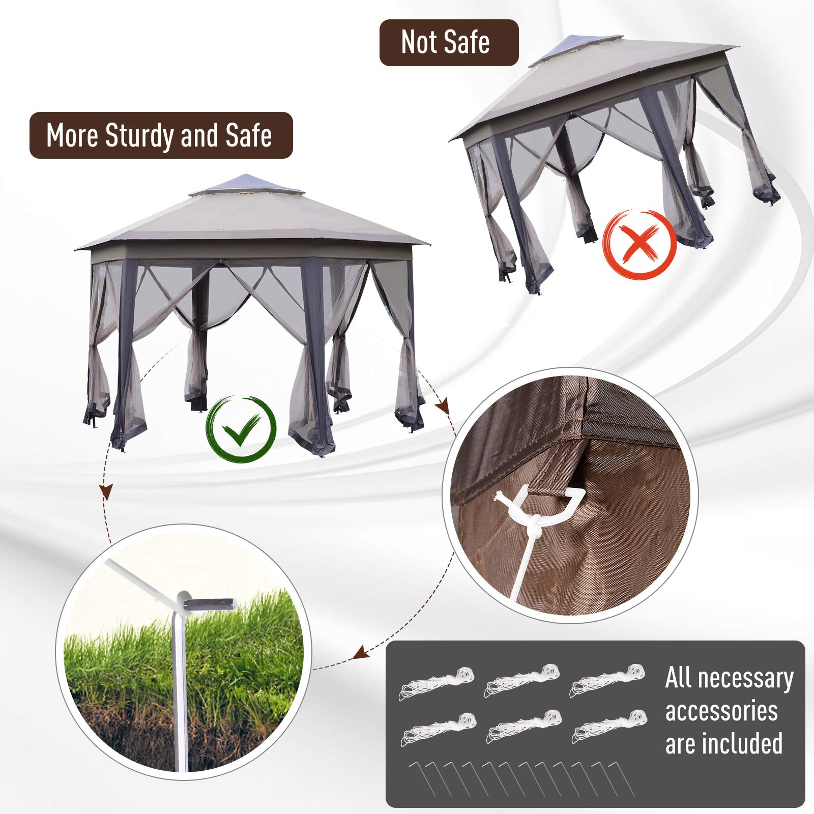 13' x 13' Pop-Up Double Roof Six-Sided Pavilion with Sheltering