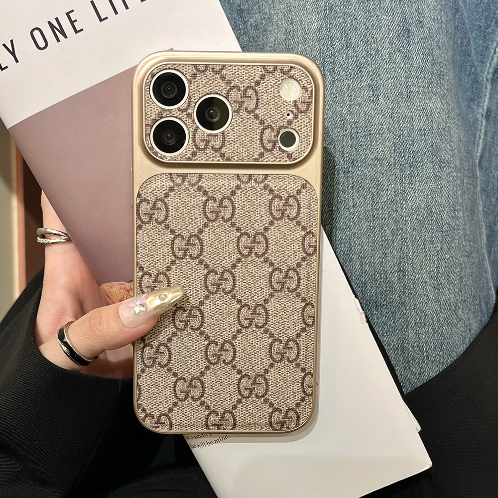 LV & Gucci Classic Monogram Electroplated Frame Luxury Leather Phone Case