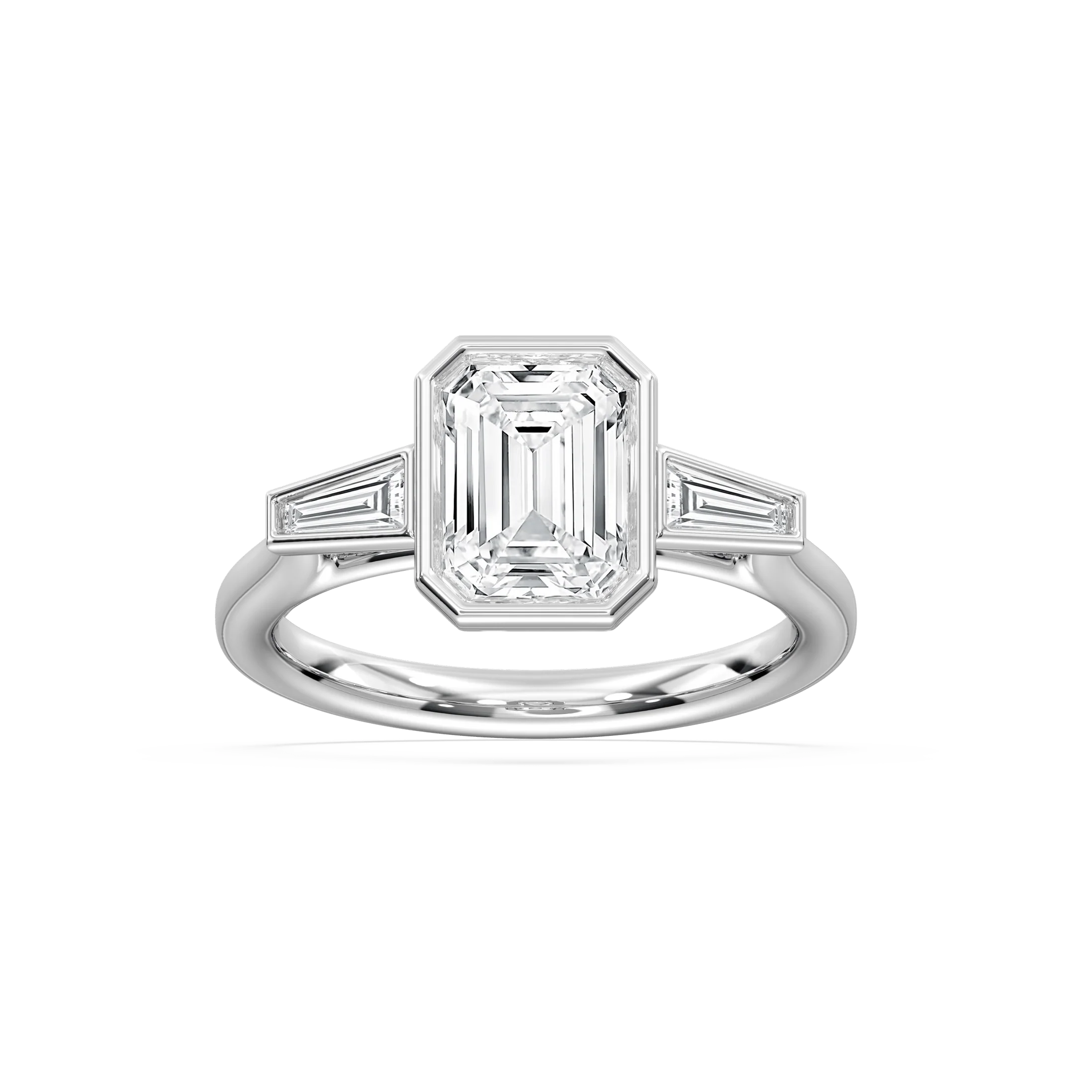 Sydney 2 ½ ctw Emerald Lab Grown Diamond Couture Bezel Set Three Stone Engagement Ring