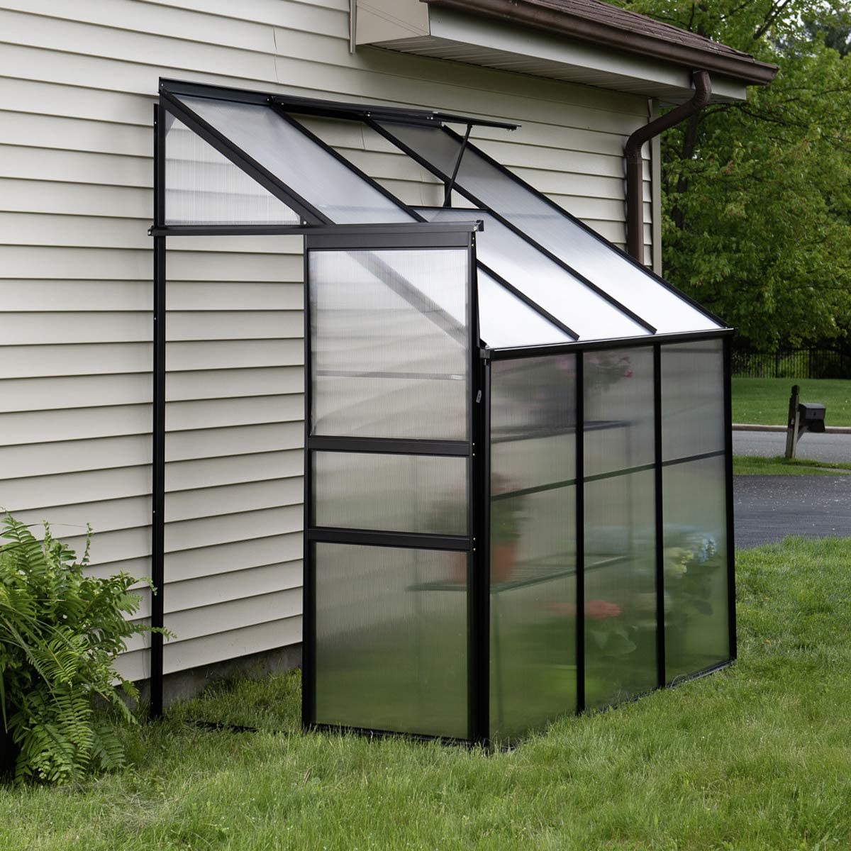 Polycarbonate Aluminium Metal Frame Lean-To Greenhouse Green