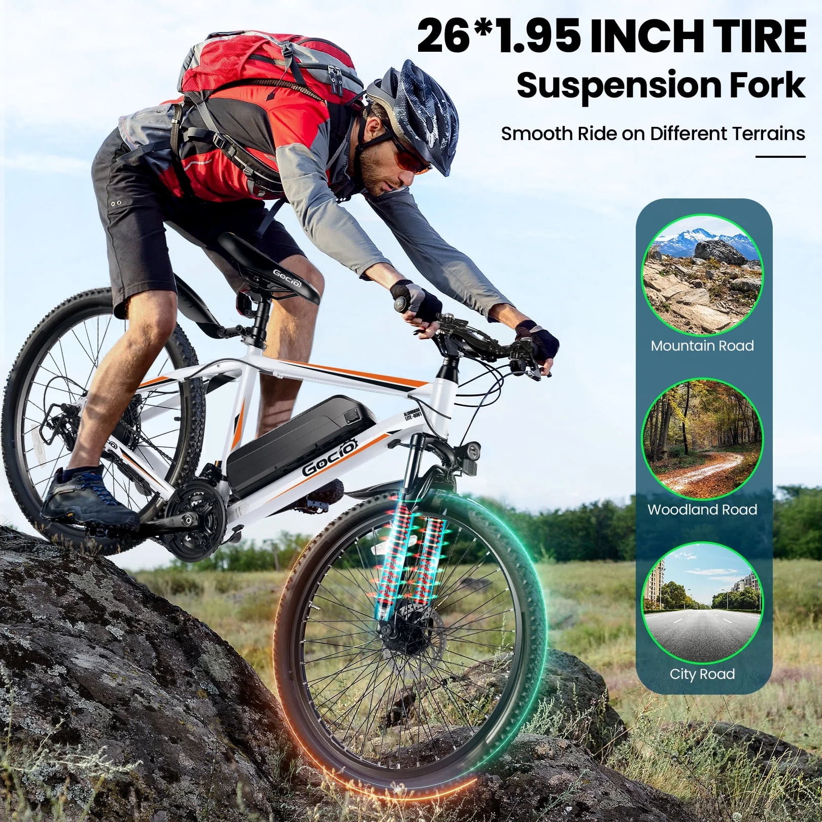 Gocio 26in Electric Mountain Bike, 500W, 48V 375Wh, 21-Speed