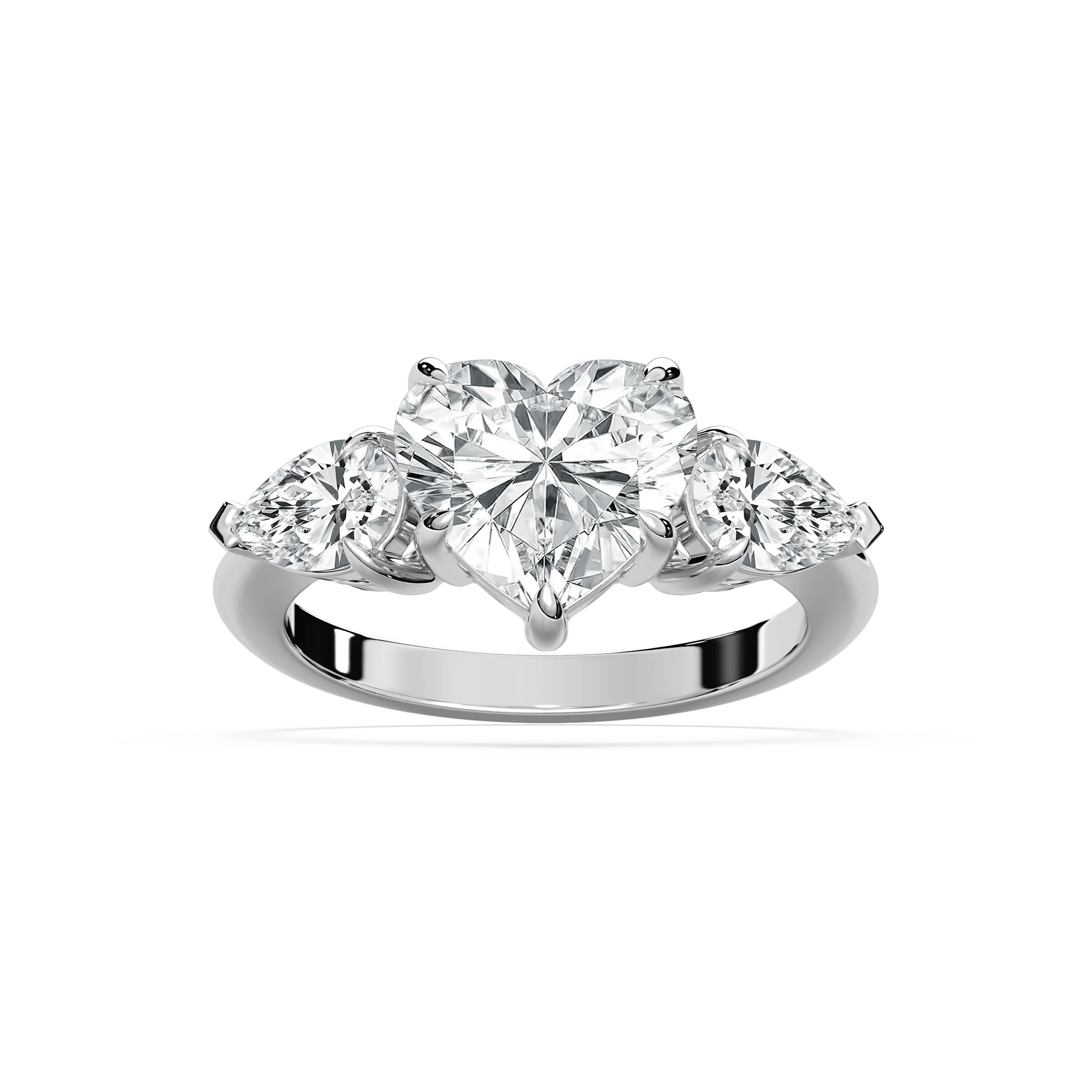 Sally 4 ctw Heart Lab Grown Diamond with Pear Sides Three Stone Engagement Ring