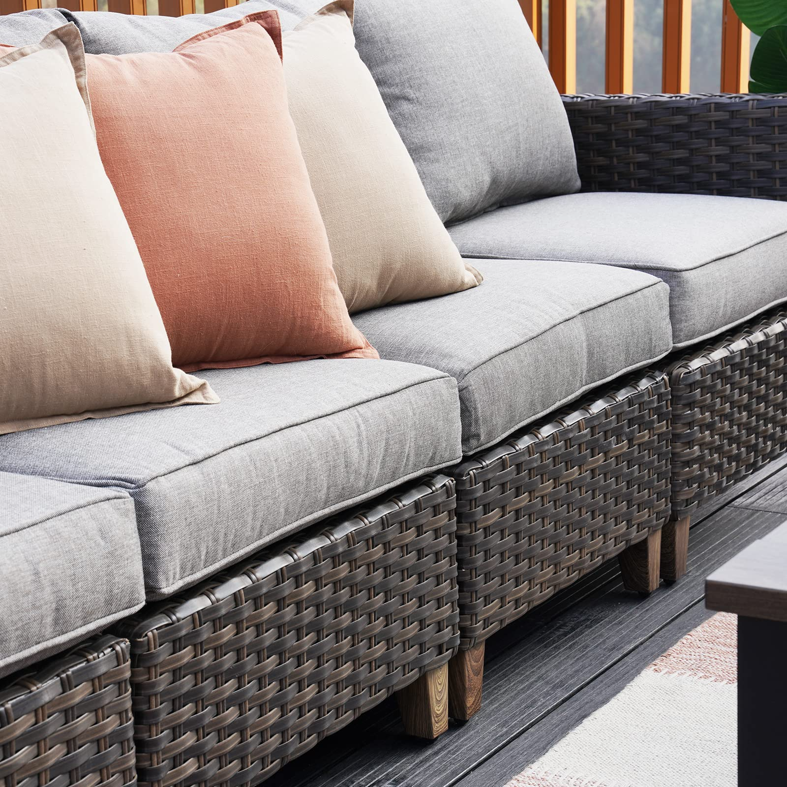 Patio Sofa Sets 9 Pcs Conversation Set with Fire Pit Table