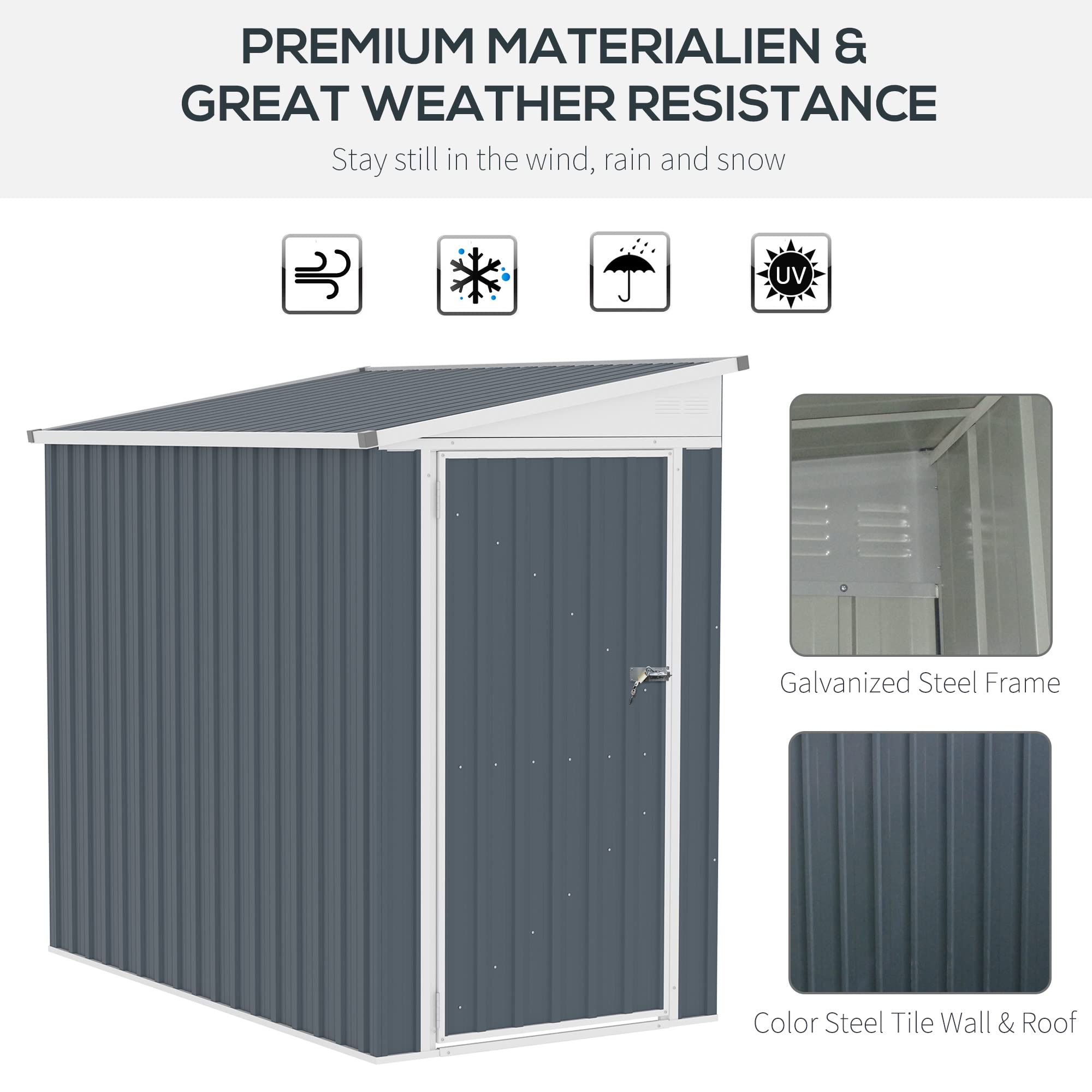 4' x 8' Steel Sloping Metal Tool House with