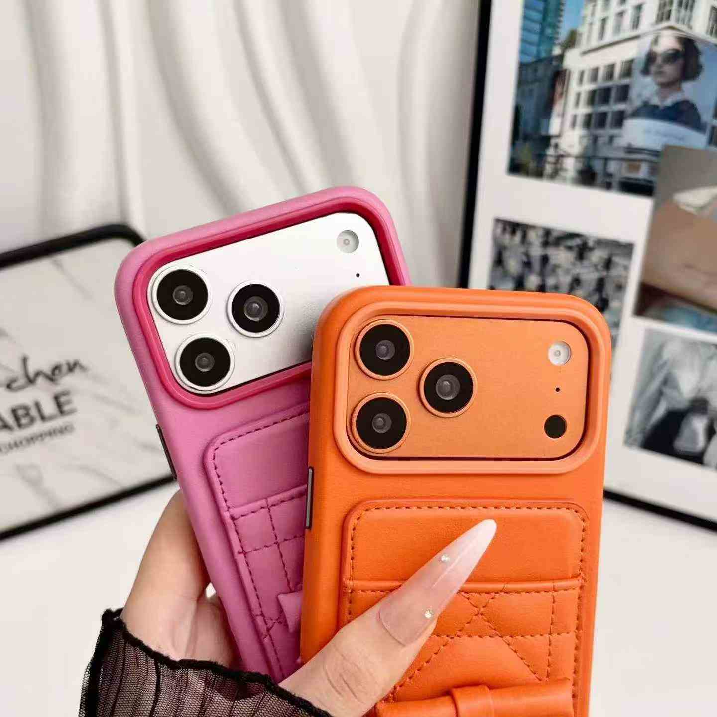 Rhombus Quilted Faux Leather Wallet Flip Phone Case With Bow Charm & Silk‑Scarf Braided Wrist Chain For Vertical Foldable Phone