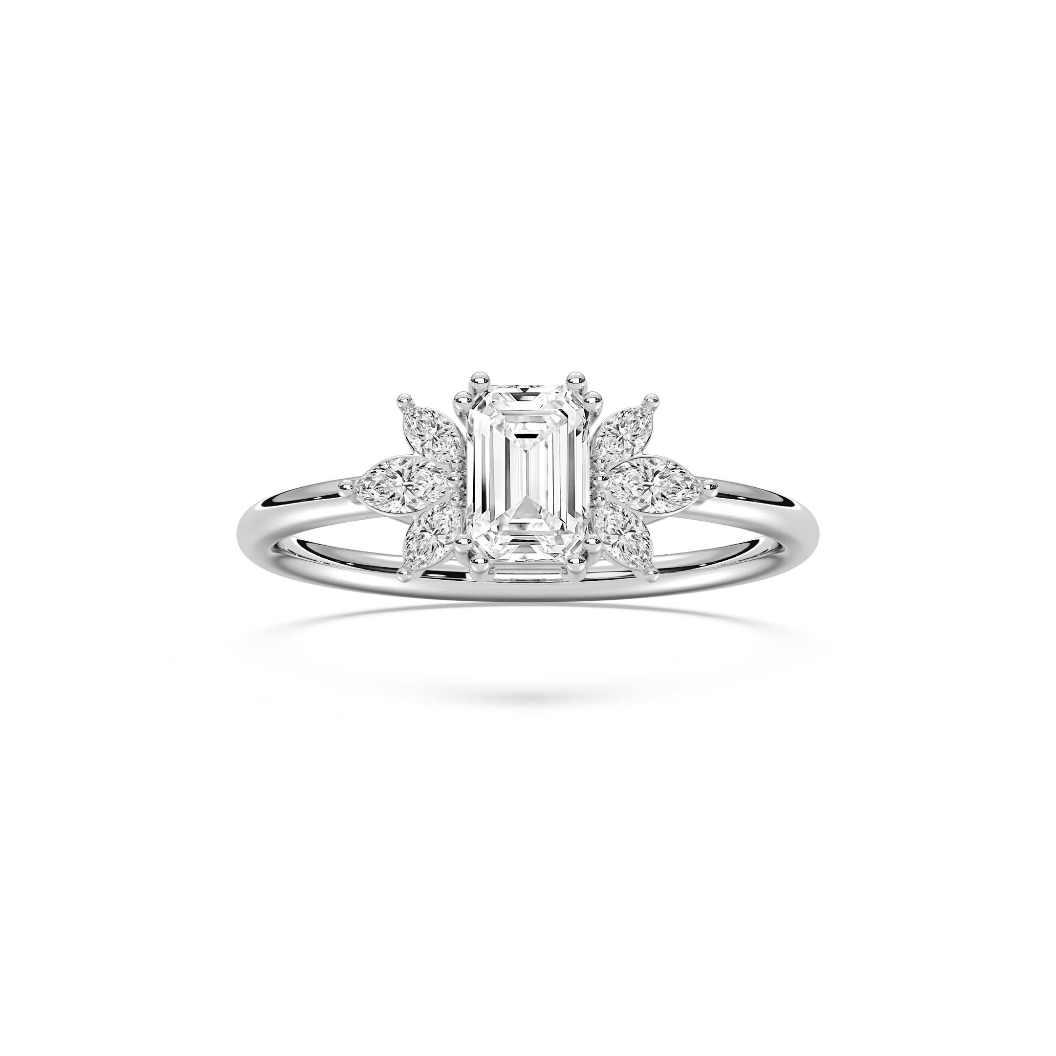 Fia 7/8 ctw Emerald Lab Grown Diamond Petite Flower Side Stone Promise Ring
