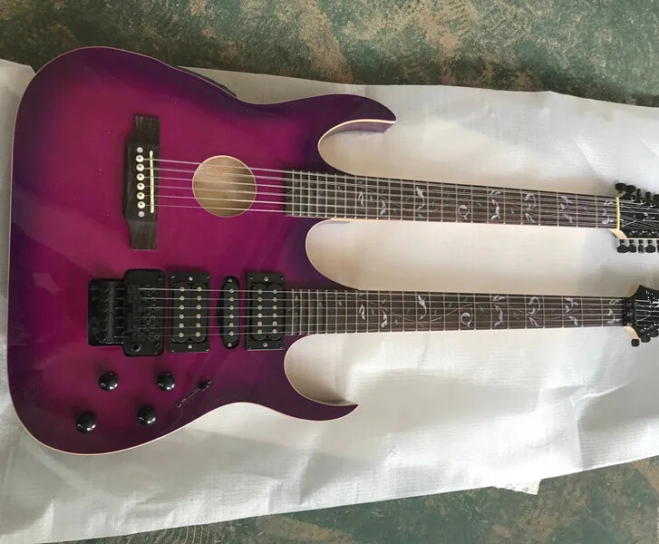 Factory 12+6 String Purple Body Double Neck Electric Guitar 24 Frets