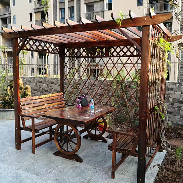 Outdoor courtyard log cabin pavilion