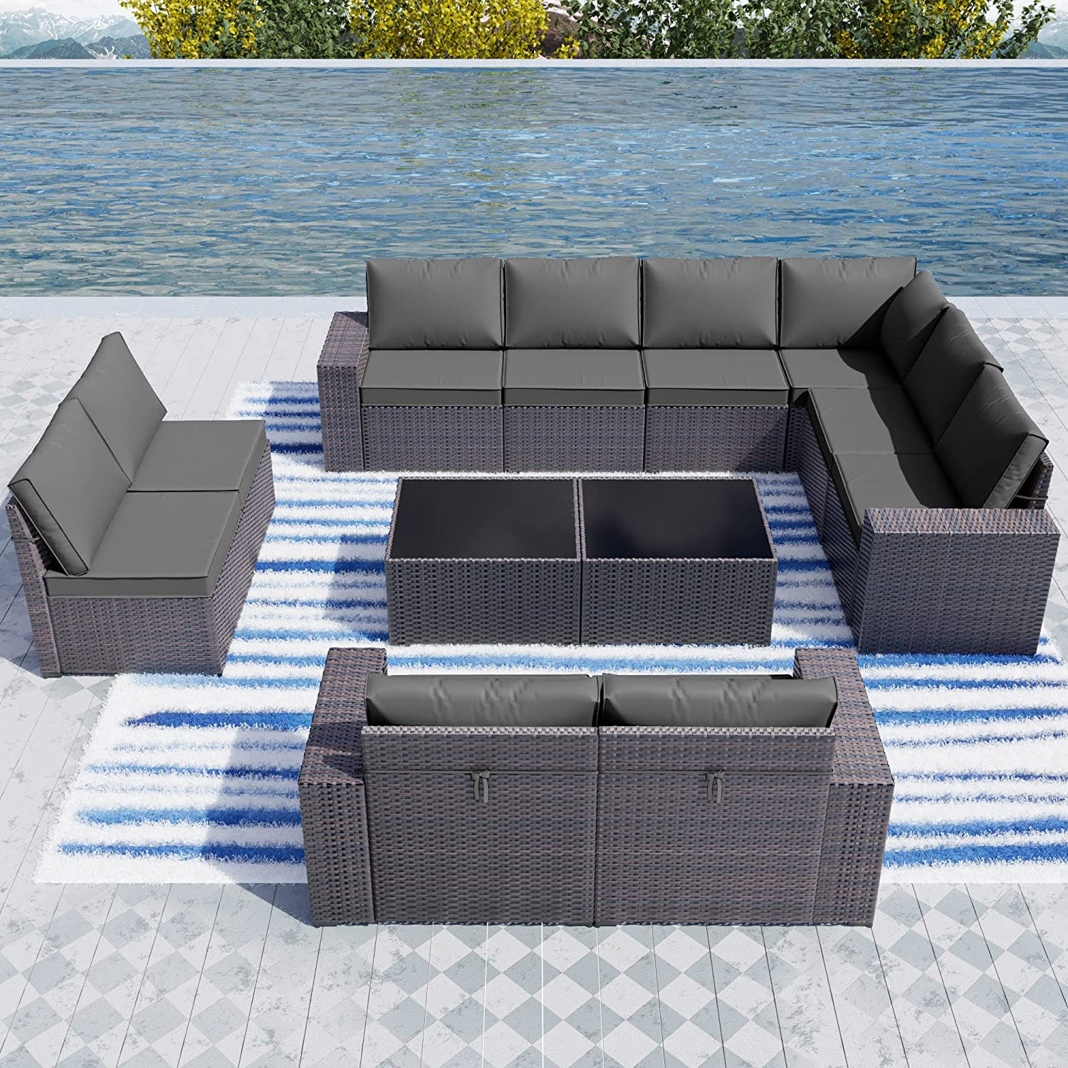 Outdoor Patio Furniture Set 12 Pcs Sectional Rattan Sofa Set