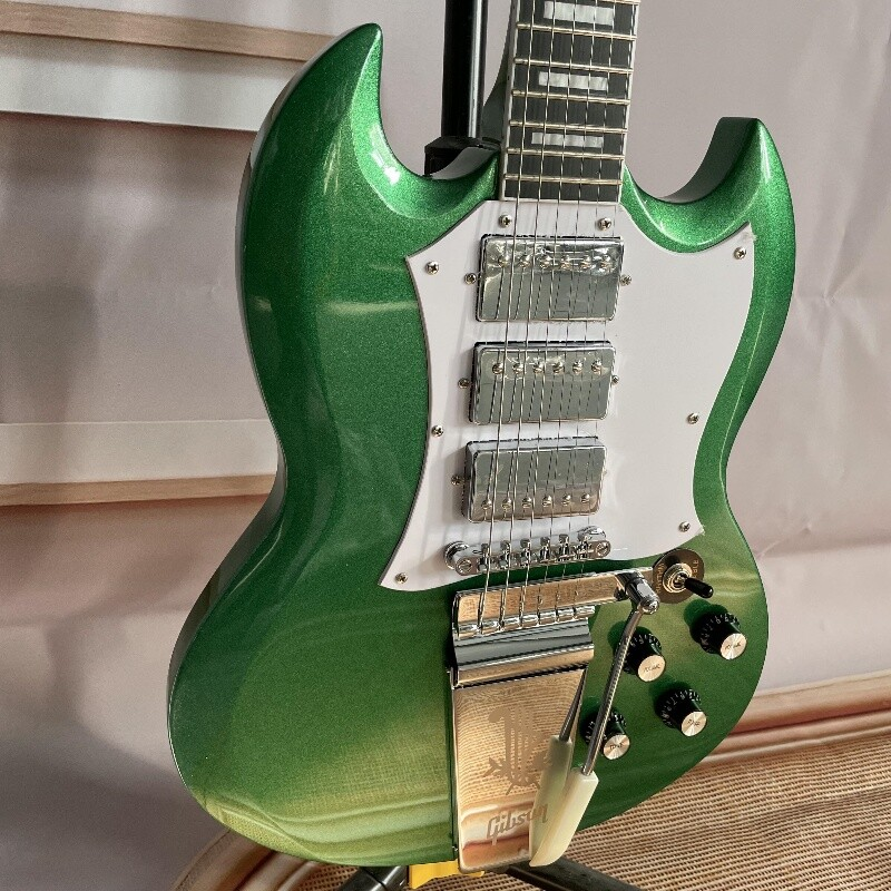 Metallic Green SG 60s Custom Electric Guitar Tremolo Mahogany Body 3H Pickups