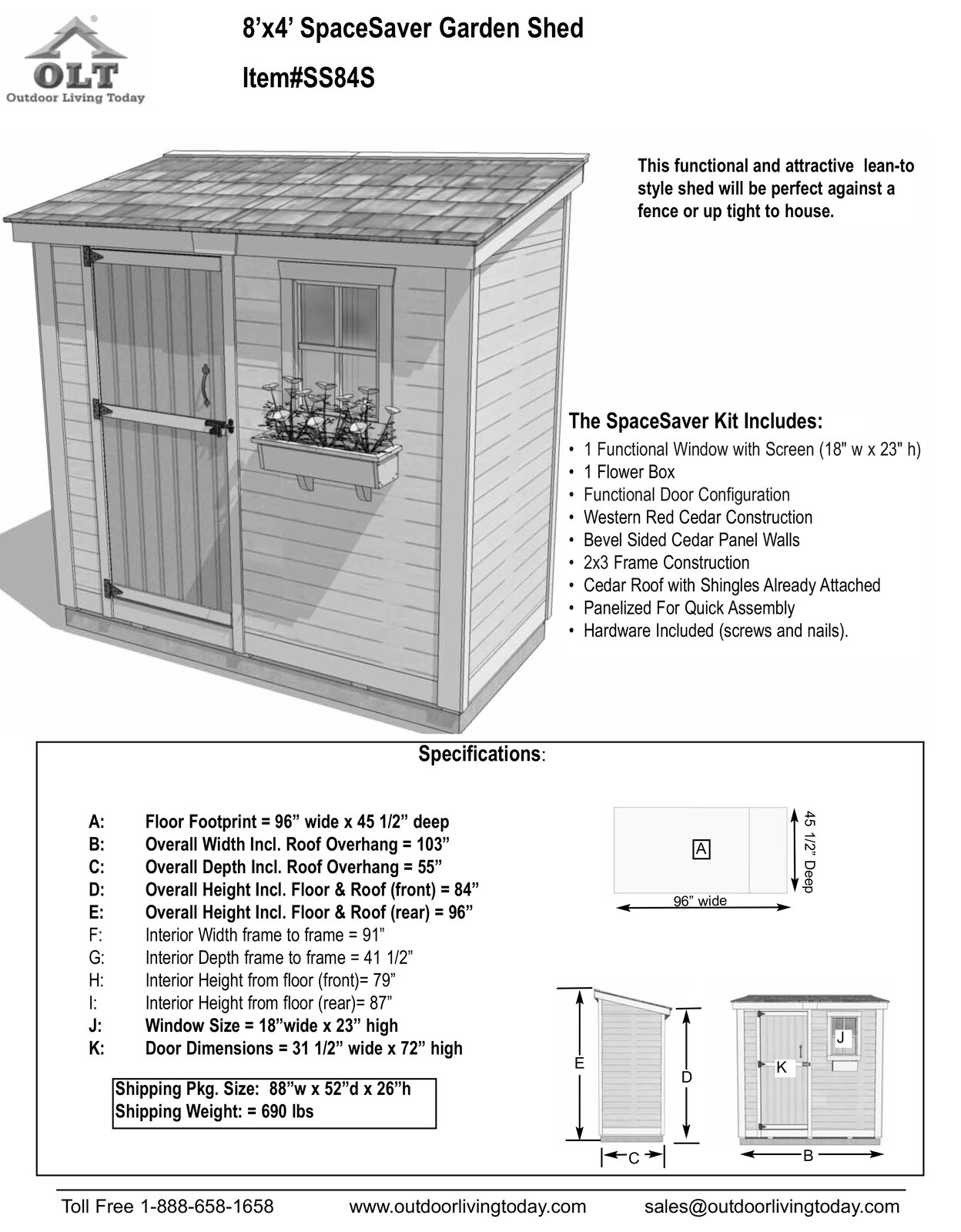 8x4 ft Single Door Cedar Wood Storage Shed