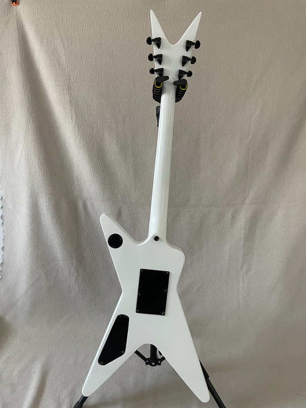 Customized 6-String V-Shaped Painted Electric Guitar, Red Stripe, White Paint
