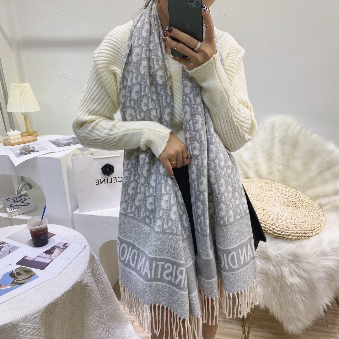 Dior Oblique Cashmere Scarf Grey and Burgundy product images