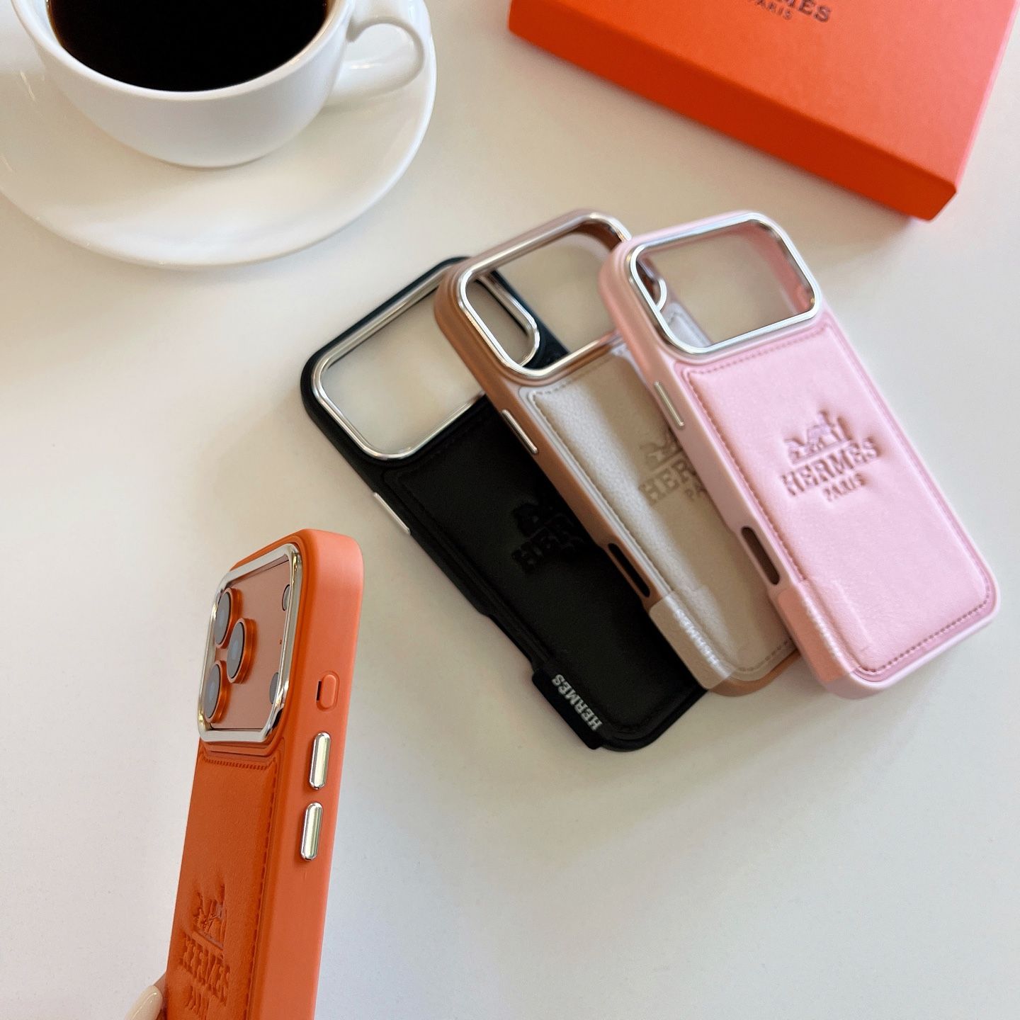Hermès Paris Embossed Leather Card Slot Luxury Phone Case