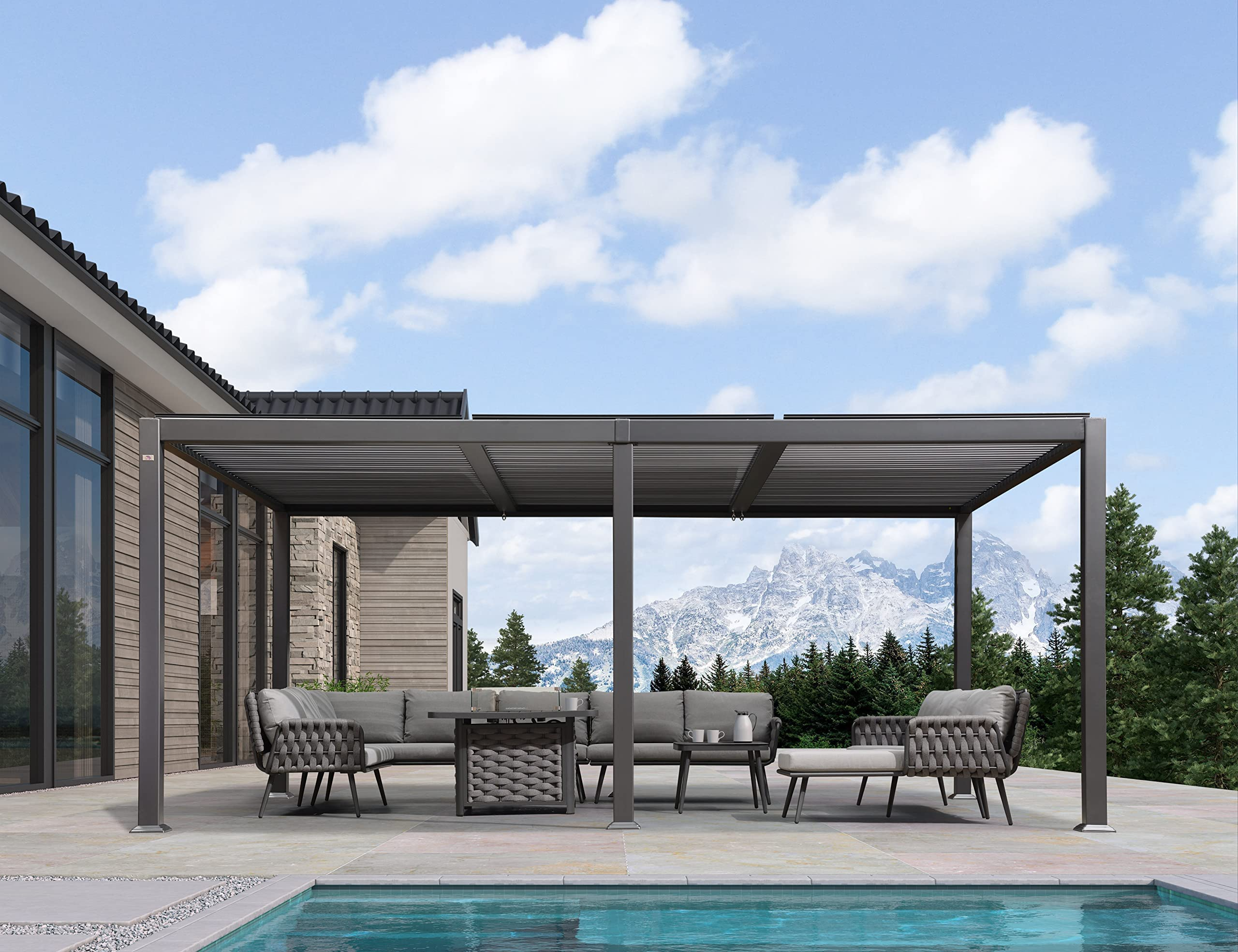Louvered Pergola with Adjustable Hardtop Gazebo Sun Shade Patio