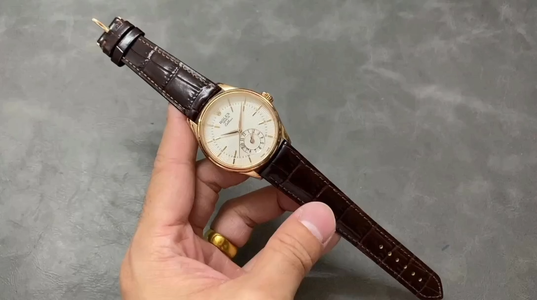 【Super Clone】Rolex Cellini Dual Time 50525 Silver Dial Black Leather Strap 39mm Mens Replica Watch